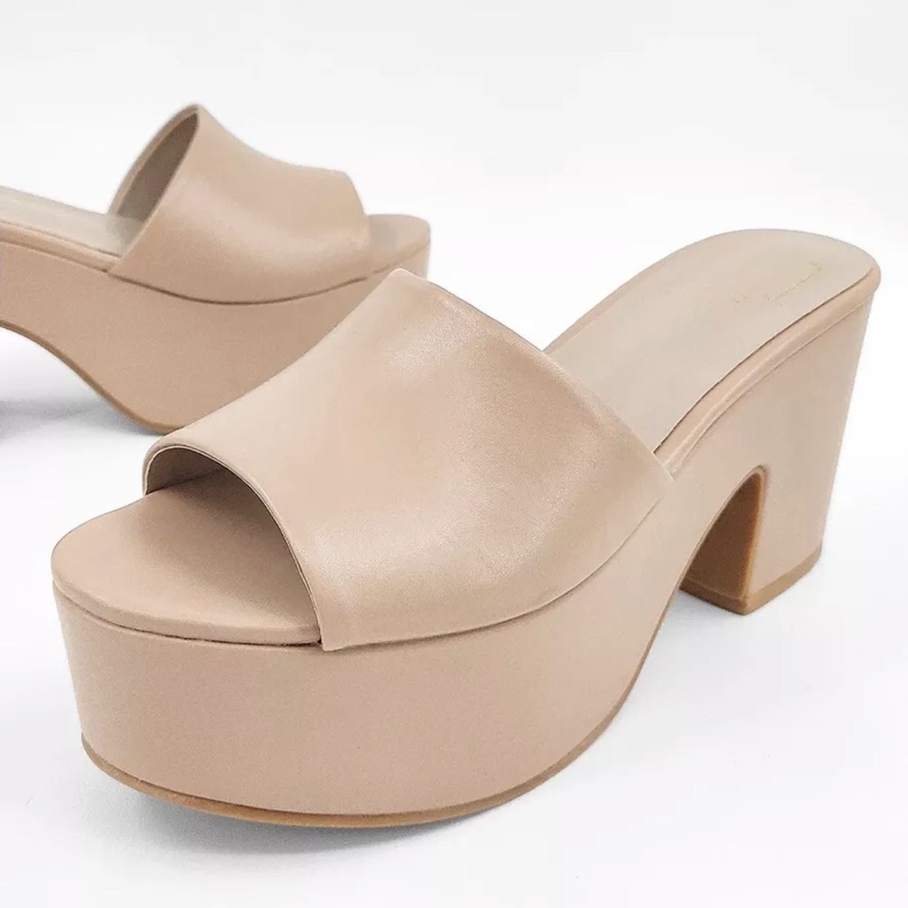 Shu Shop Wedge Sandals Giza Tan Faux Leather BRAND NEW NEVER WORN